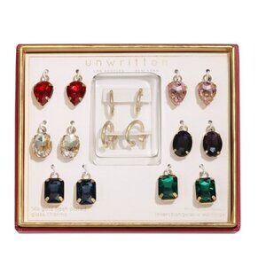 Unwritten Earrings Multi-Color Glass Mix and Match Hoop Interchangeable Set NIB